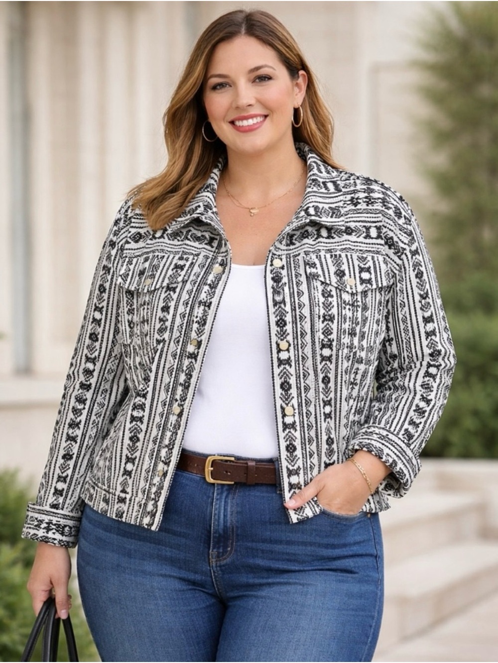 Plus-Size Black & White Patterned Jacket